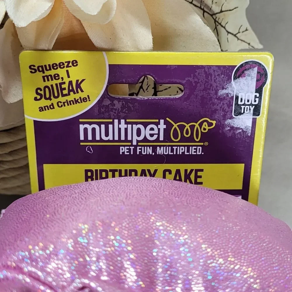 Multipet NWT Pink Birthday Cake Slice Squeaky Crinkle Dog Toy (6